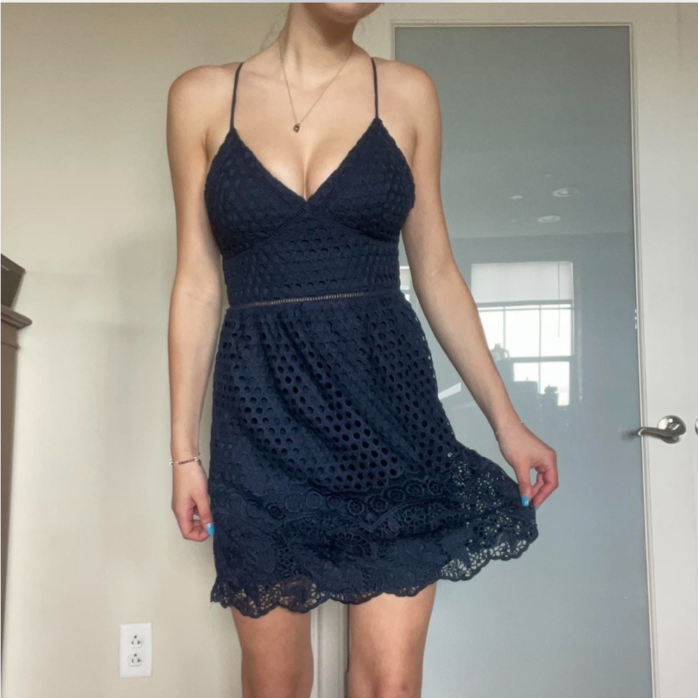 Abercrombie & Fitch Summer Mini Dress Crochet Blue Crisscross Eyelet Lace